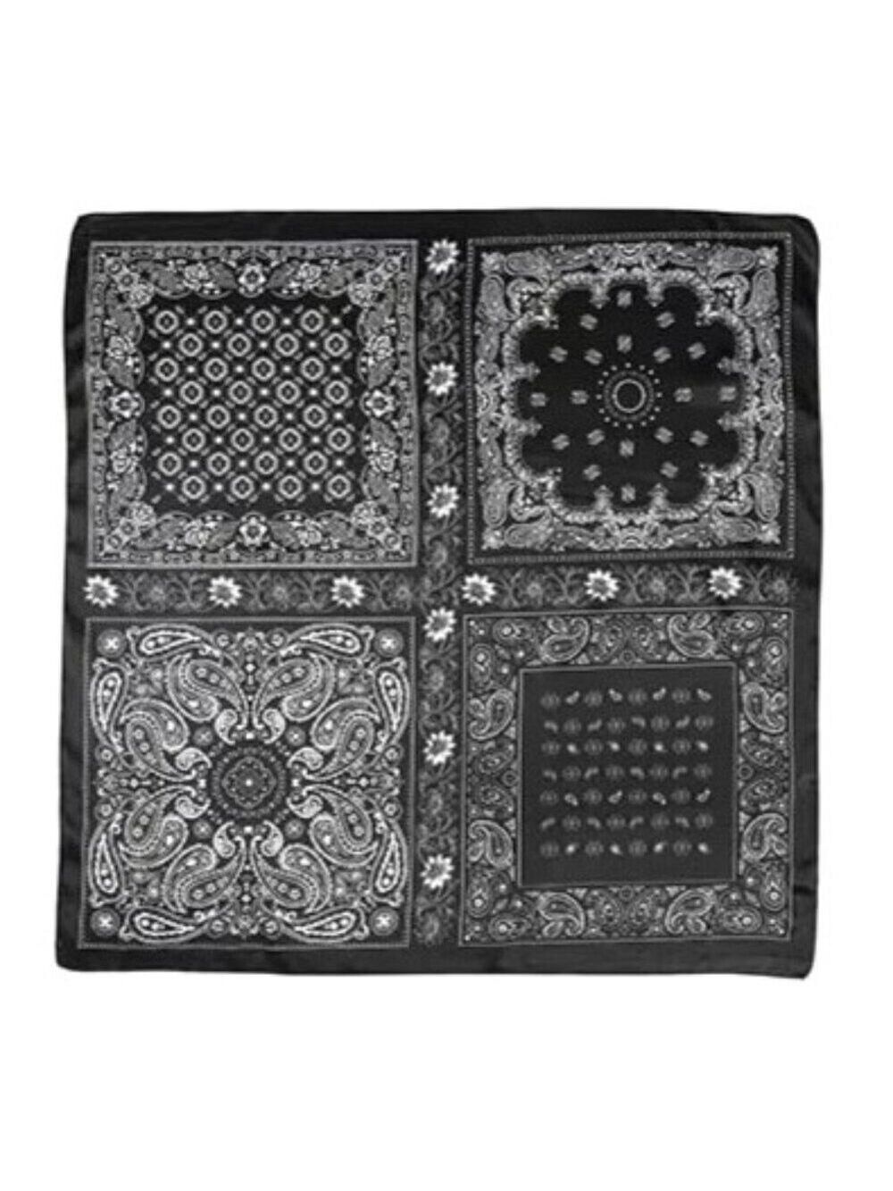 34x34 Black White Paisley Western Wild Rag Scarf